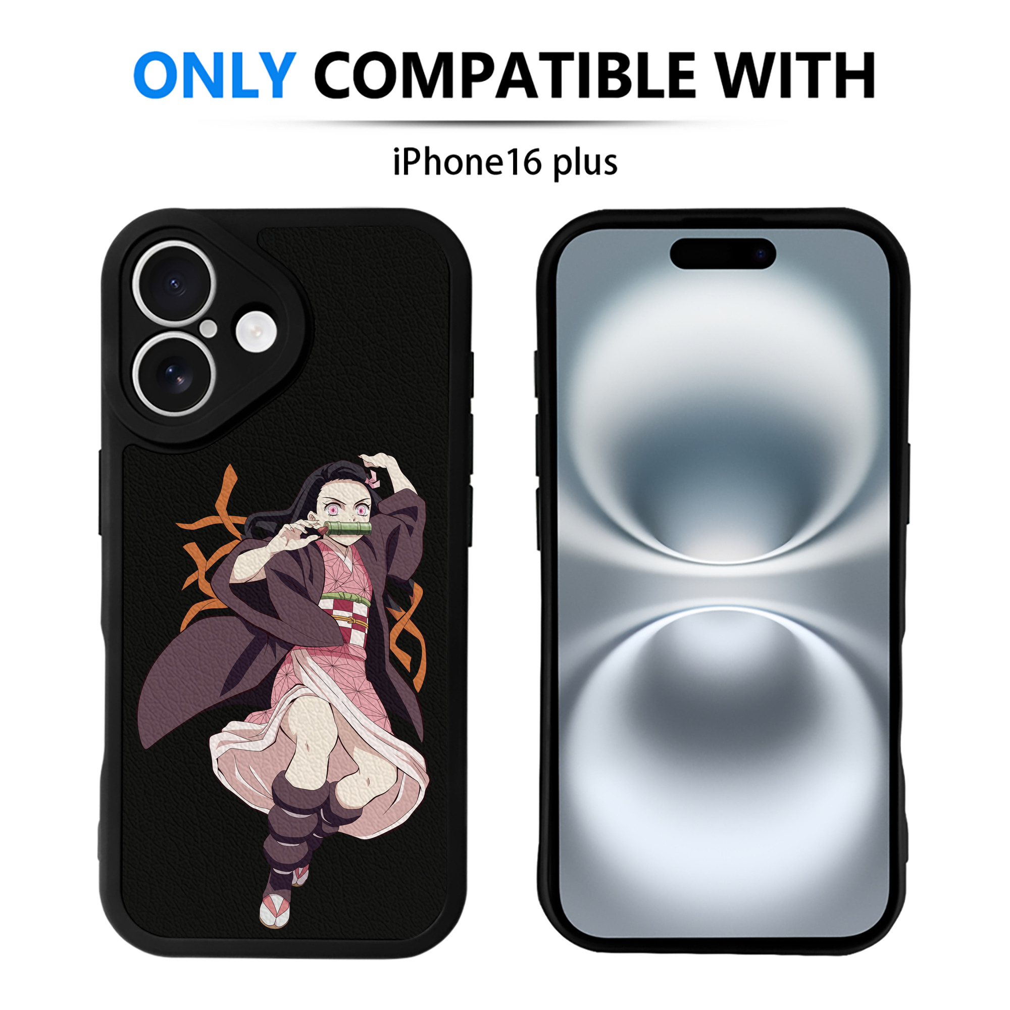 （画像用） 鬼滅の刃（きめつのやいば）竈門 禰󠄀豆子／かまど ねずこ Kamado Nezuko 【iPhone 16シリーズ対応】シリコンスマホケース（レザー調） 材質：シリコン